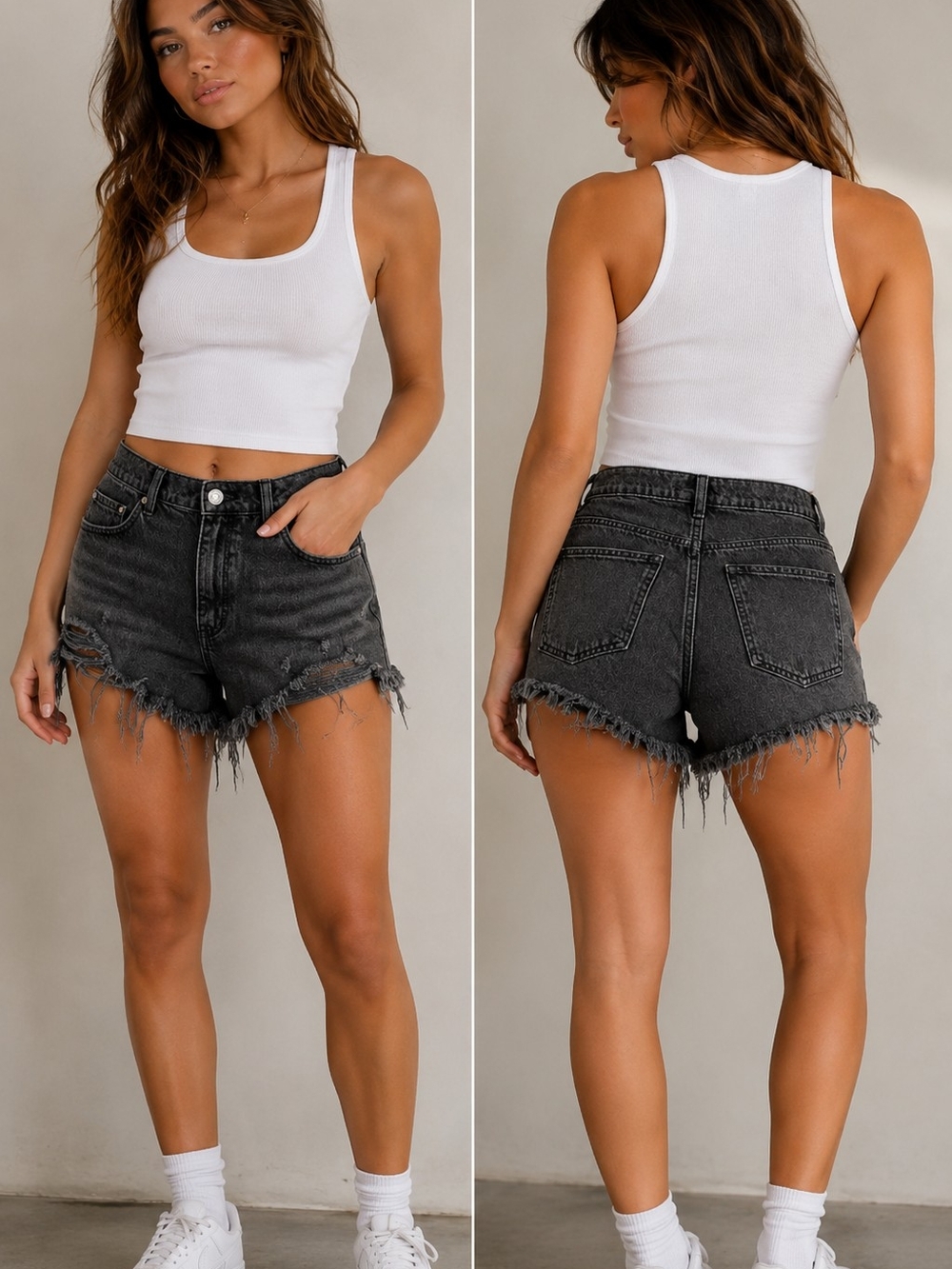 Garage Denim Festival Black Distressed Cut-Off Shorts Size 28 Y2K